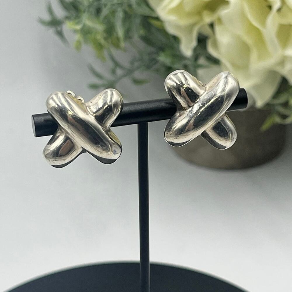 TC-13 Mexico‎ 925 Vintage Sterling Silver Puff Puffy X clip On Earrings 14 grams